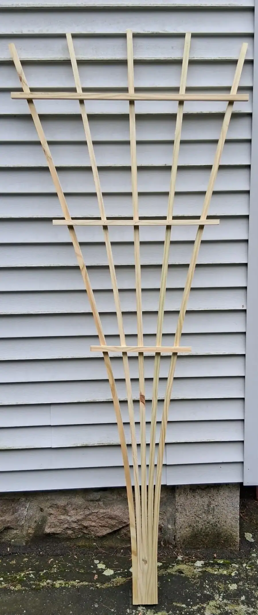 Handcrafted wooden fan trellis garden support Brookside Farm Massachusetts