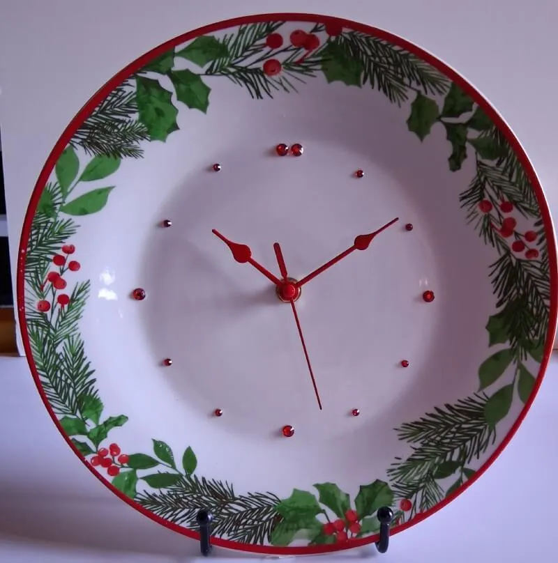 Handmade holly pattern holiday ceramic clock crystal markers Brookside Farm
