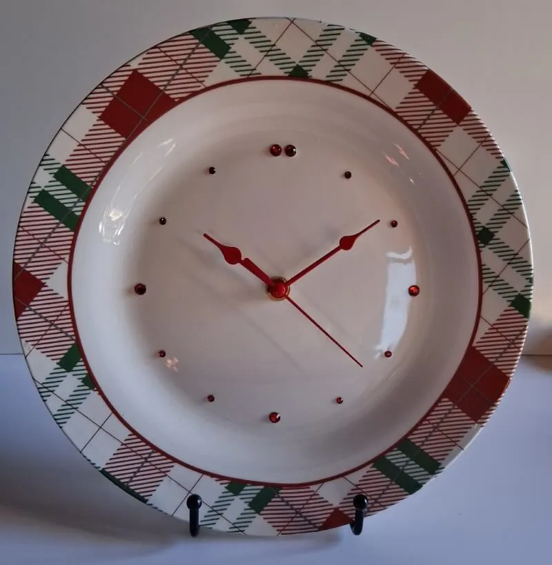 Handmade red green plaid holiday clock crystal markers Brookside Farm