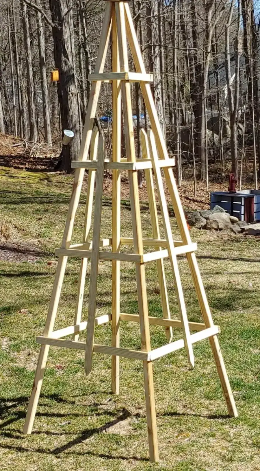 Freestanding wooden pyramid trellis obelisk Brookside Farm Southborough MA