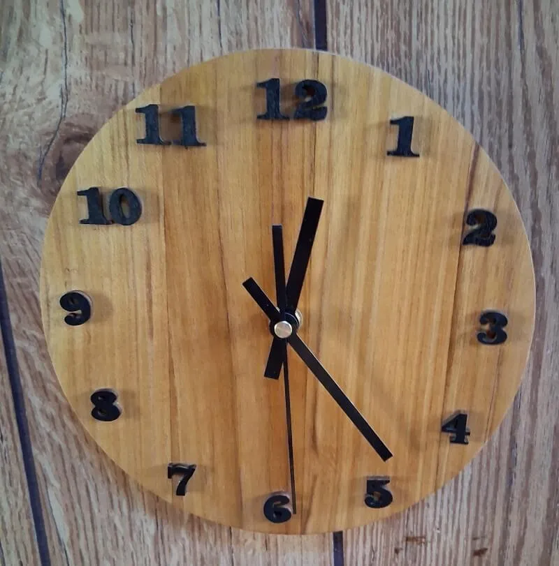 Handmade teak round clock black markers Brookside Farm