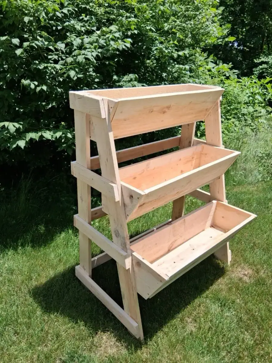Rustic barnboard tiered wooden planter Brookside Farm Southborough Massachusetts